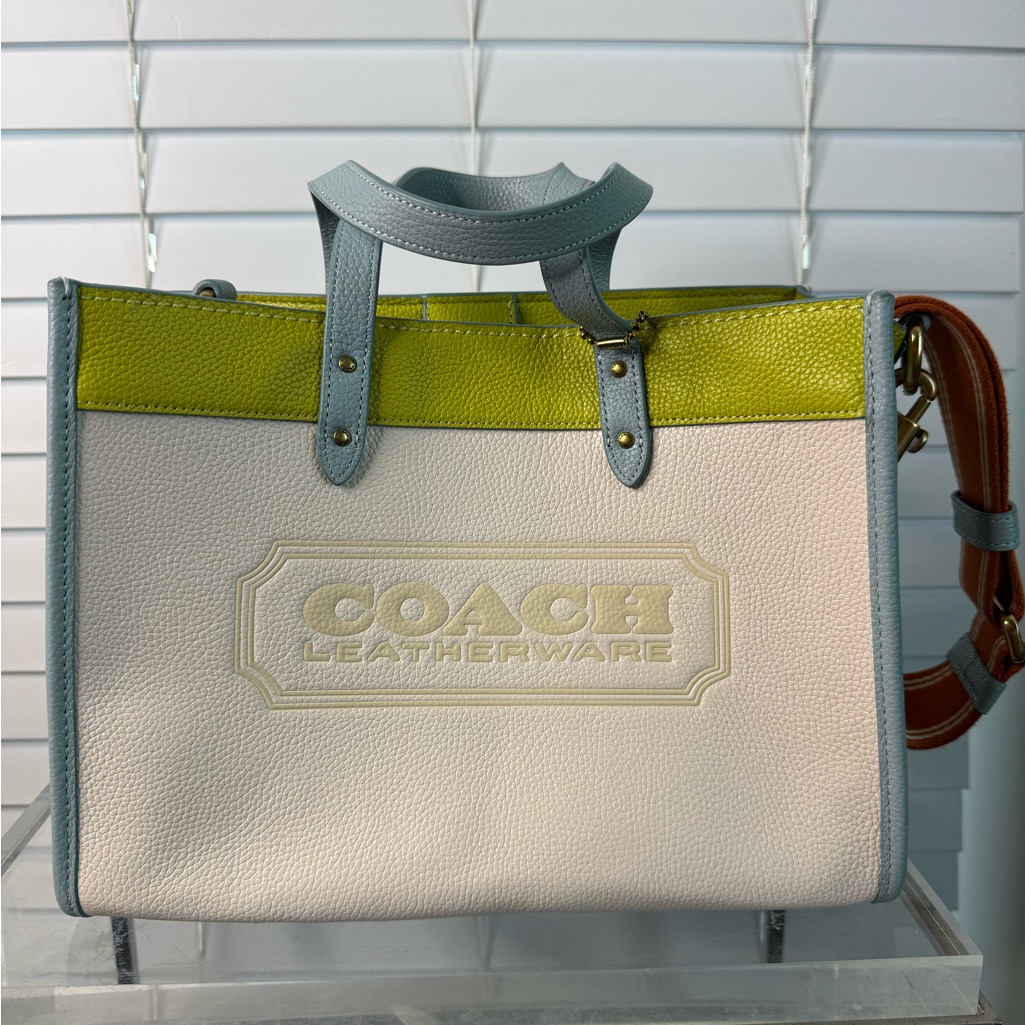 Coach White And Yellow Leather Tote